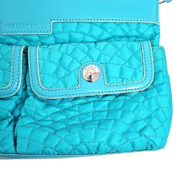Vera Bradley Aqua Quilted w/Patent Leather Trim Strap Crossbody Bag 7.5 x 11 - Picture 3 of 12